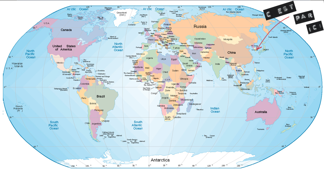 coree du sud carte du monde - Image